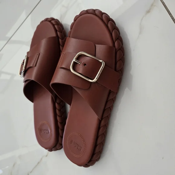 Chloe Brown Leather Sandals with Silver Buckle - Picture 3 of 6